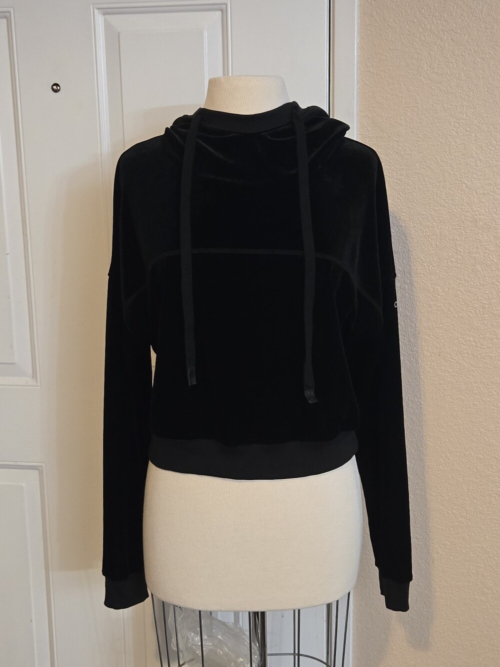 ALO Yoga Black Velvet Cropped Hoodie